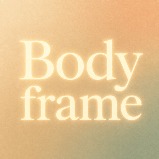 The Bodyframe app icon: the Bodyframe wordmark in ivory on a warm peach and sage gradient.
